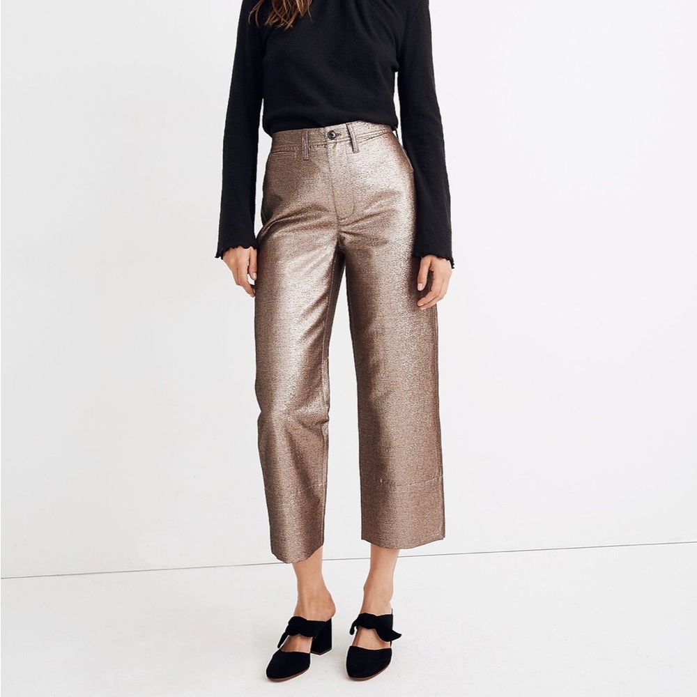 NWT Madewell Slim Emmett Wide-Leg Cropped Pants in Metallic